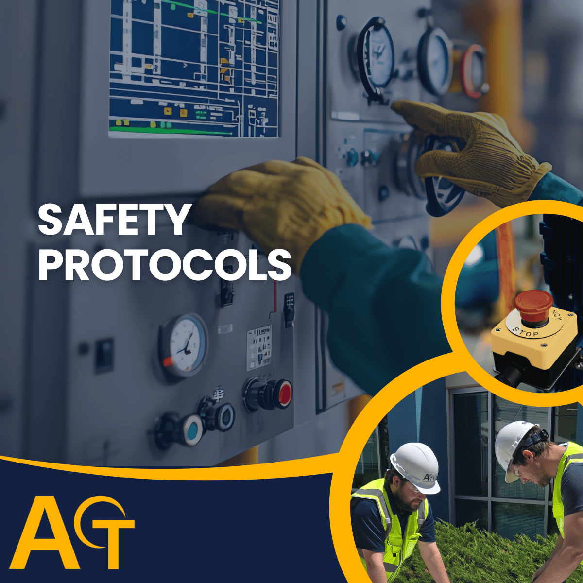 safety gloves, 2 men in safety vests and hard hats 