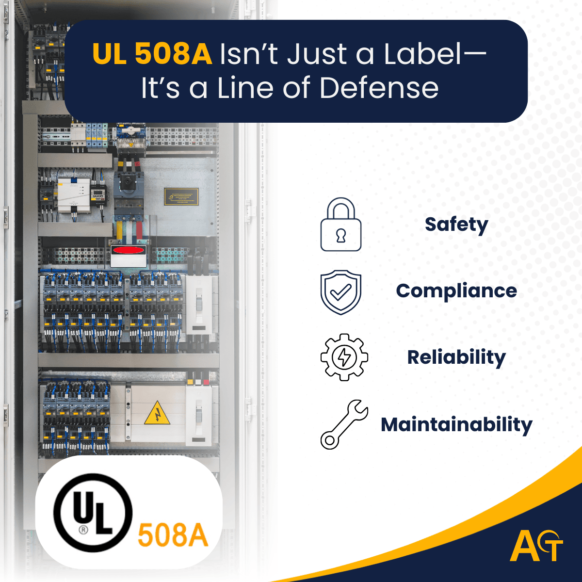 control panel with icons emphasizing the importance of UL508A certification